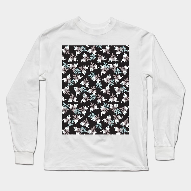 Happy Bunnies and Floral Graden Pattern Long Sleeve T-Shirt by FlinArt